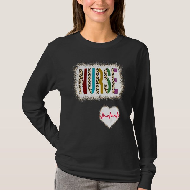 Bleached Nurse Colour Half Leopard Nursing Heartbe T-Shirt (Front)