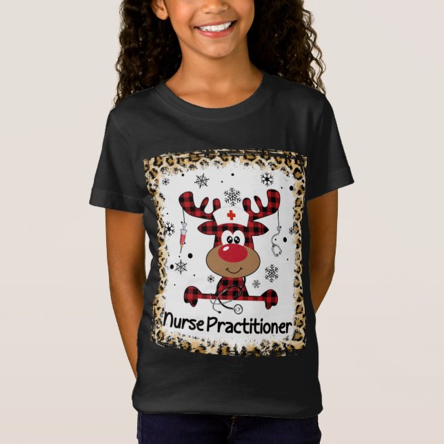 Bleached Nurse Practitioner Reindeer Christmas Paj T-Shirt (Front)