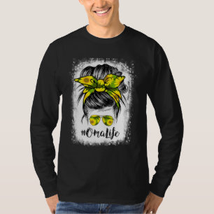 Bleached Oma Life Messy Bun Hair Sunflowers Mother T-Shirt