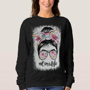 Bleached Oma Life Messy Hair Bun Floral Women Moth Sweatshirt