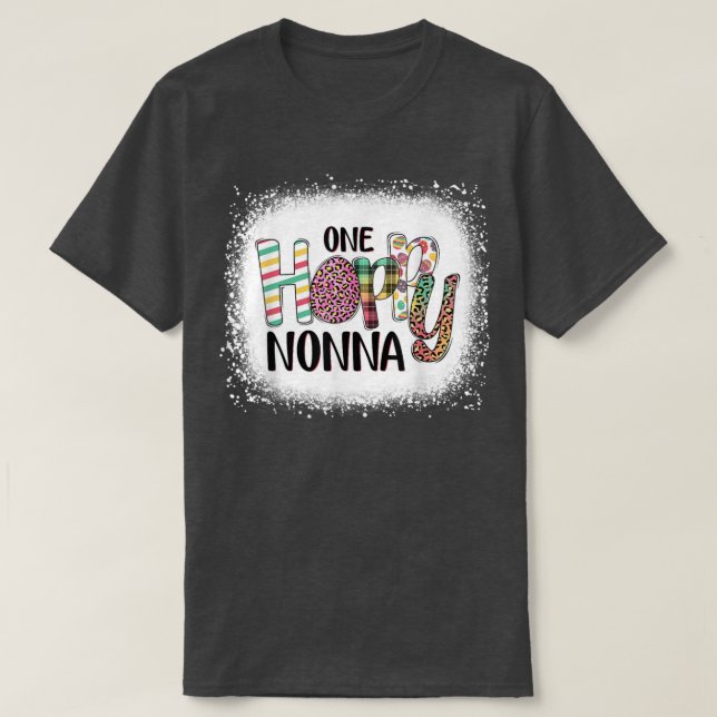 Bleached One Hoppy Nonna Leopard Bunny Easter Eggs T-Shirt (Design Front)