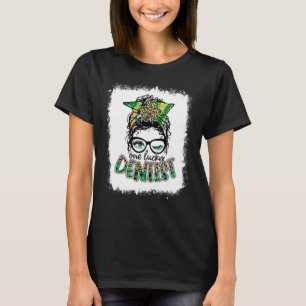 Bleached One Lucky Dentist Messy Bun Leopard Shamr T-Shirt