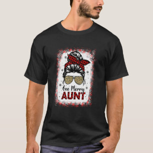 Bleached One Merry Aunt Leopard Buffalo Plaid Chri T-Shirt