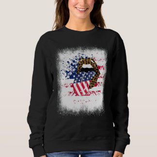 Bleached Patriotic Lips Leopard American Flag 4th Sweatshirt