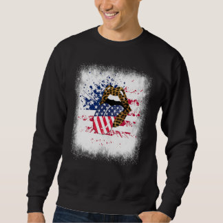 Bleached Patriotic Lips Leopard American Flag 4th Sweatshirt
