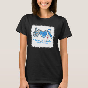 Bleached Peace Love Cure Blue Grey Ribbon Diabetes T-Shirt