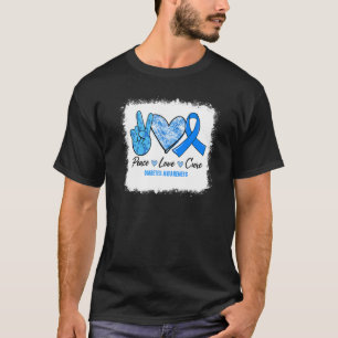 Bleached Peace Love Cure Blue Ribbon Diabetes Awar T-Shirt