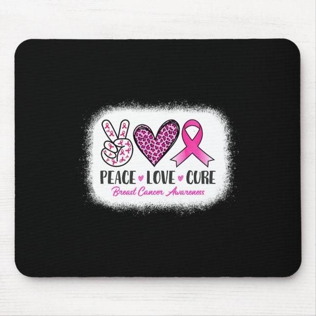 Bleached Peace Love Cure Leopard Breast Cancer Awa Mouse Pad (Front)