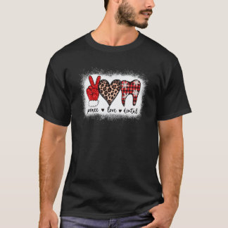 Bleached Peace Love Dental Leopard Heart Christmas T-Shirt