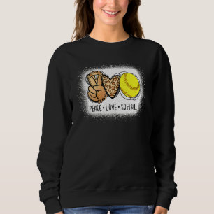 Bleached Peace Love Softball Mum Leopard Print Mot Sweatshirt
