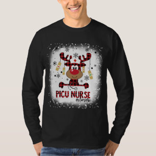 Bleached PICU Nurse Reindeer Christmas Pajama Xmas T-Shirt