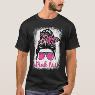 Bleached Pink Out Football Mum Messy Bun Pink Brea T-Shirt