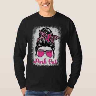 Bleached Pink Out Football Mum Messy Bun Pink Brea T-Shirt