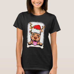 Bleached Pitbull Santa Lights Christmas Dog Reinde T-Shirt
