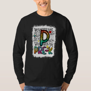 Bleached Pre K Typography Preschool Teacher Back T T-Shirt