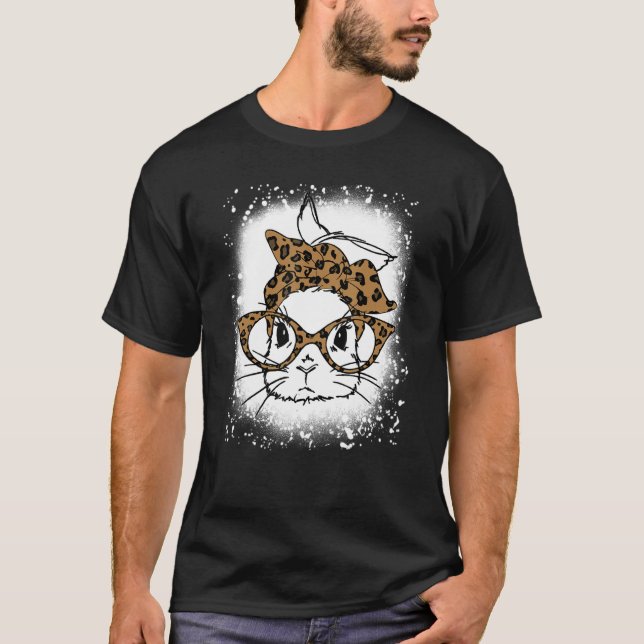 Bleached Rabbit Bunny Wearing Leopard Glasses Cute T-Shirt (Front)