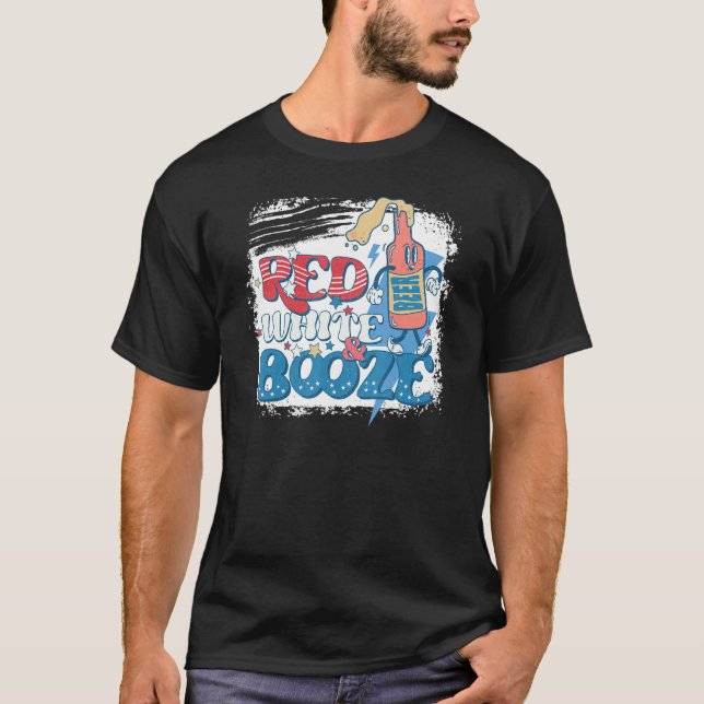 Bleached Red White And Booze American Flag 4th Of  T-Shirt (Front)