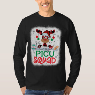 Bleached Reindeer Plaid Santa Hat PICU Squad Nurse T-Shirt