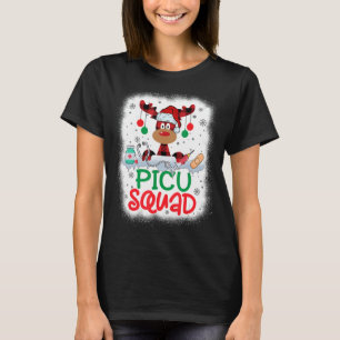 Bleached Reindeer Plaid Santa Hat PICU Squad Nurse T-Shirt