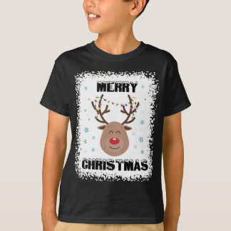 Bleached Rudolph Red Nose Reindeer Face Merry Chri T-Shirt