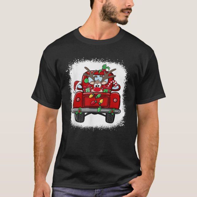 Bleached Rudolph Reindeer on Red Truck Funny Chris T-Shirt (Front)