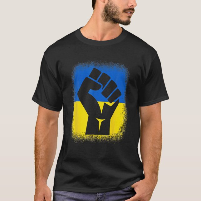 Bleached S Fist Flag I Stand With Ukraine Solidari T-Shirt (Front)