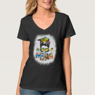 Bleached Salty Mama Messy Bun Beach Vibes Summer V T-Shirt