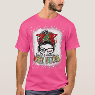 Bleached Santas Favourite Nail Tech Messy Bun Chri T-Shirt