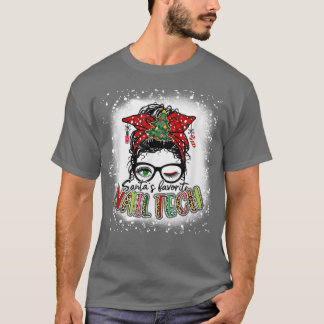 Bleached Santas Favourite Nail Tech Messy Bun Chri T-Shirt