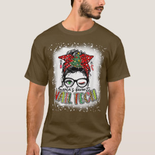 Bleached Santas Favourite Nail Tech Messy Bun Chri T-Shirt