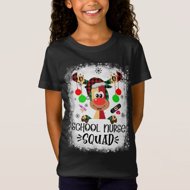 Bleached School Nurse Squad Reindeer School Nurse  T-Shirt (Front)