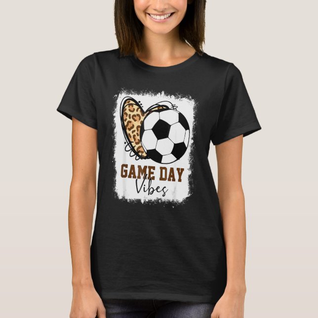 Bleached Soccer Game Day Vibes Leopard Soccer Mum  T-Shirt (Front)