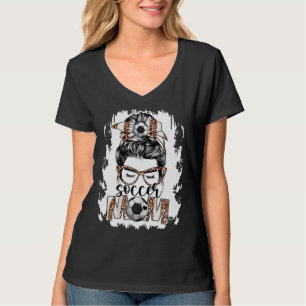 Bleached Soccer Mom Game Day Messy Bun Leopard Pri T-Shirt