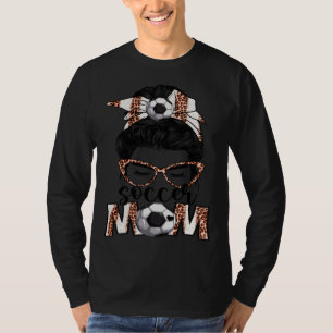Bleached Soccer Mom Game Day Messy Bun Leopard Pri T-Shirt