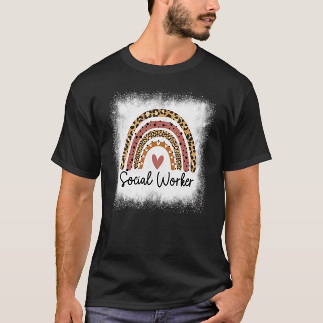 Bleached Social Worker Leopard Rainbow Social Work T-Shirt (Front)