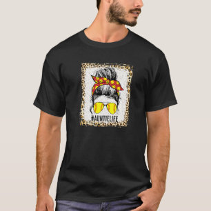 Bleached Softball Aunt Life Messy Bun Mother's Day T-Shirt