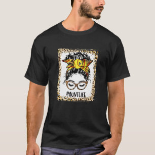 Bleached Softball Aunt Messy Bun Game Day Mothers  T-Shirt
