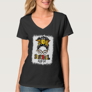 Bleached Softball Auntie Messy Bun Game Day Mother T-Shirt