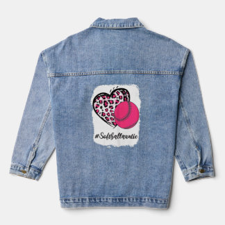Bleached Softball Auntie Pink Leopard Heart Messy Denim Jacket