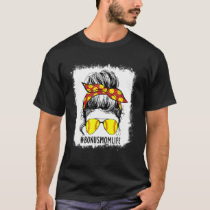 Bleached Softball Bonus Mum Game Day Bonus Mum Mot T-Shirt