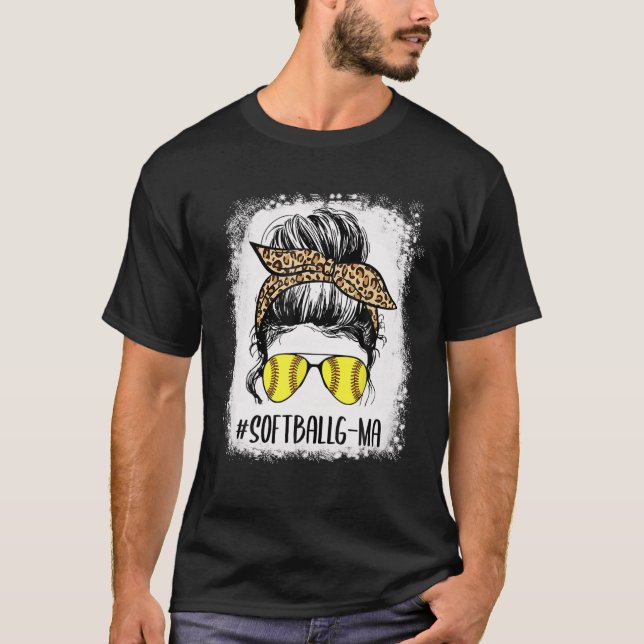 Bleached Softball G-Ma Life Leopard Messy Bun Moth T-Shirt (Front)