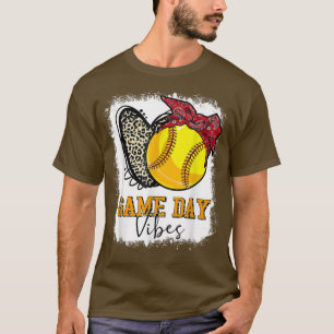 Bleached Softball Game Day Vibes Leopard Heart Hea T-Shirt