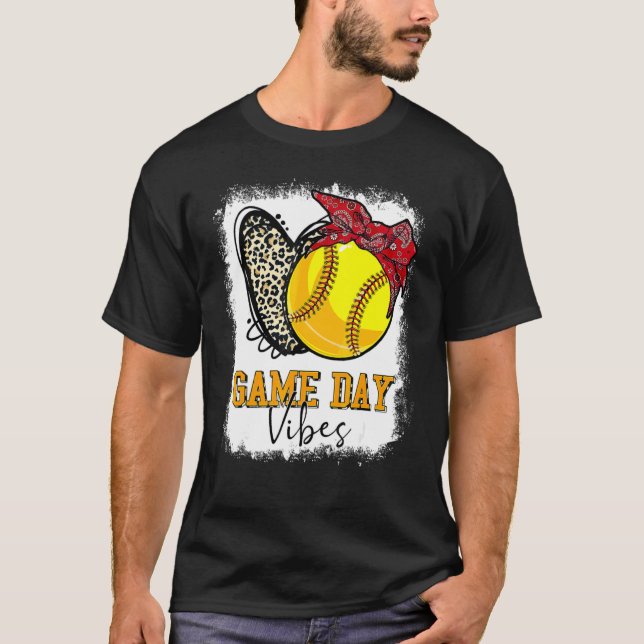 Bleached Softball Game Day Vibes Leopard Heart Hea T-Shirt (Front)