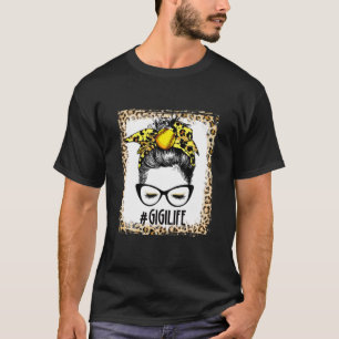 Bleached Softball Gigi Messy Bun Game Day Mothers T-Shirt