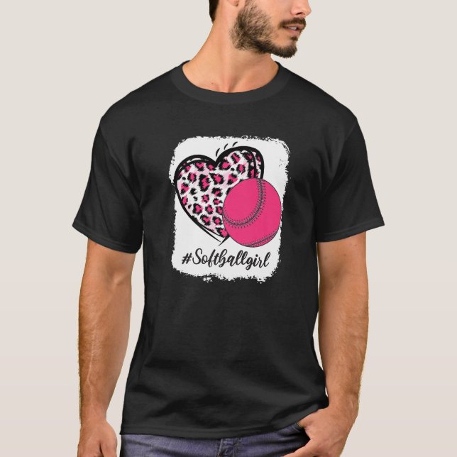 Bleached Softball Girl Pink Leopard Print Heart Me T-Shirt (Front)