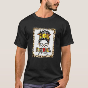 Bleached Softball Grammy Messy Bun Game Day Mother T-Shirt
