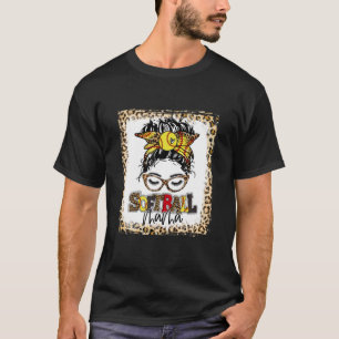Bleached Softball Mama Messy Bun Game Day Mothers T-Shirt