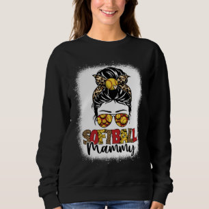 Bleached Softball Mammy Leopard Messy Bun Mothers Sweatshirt