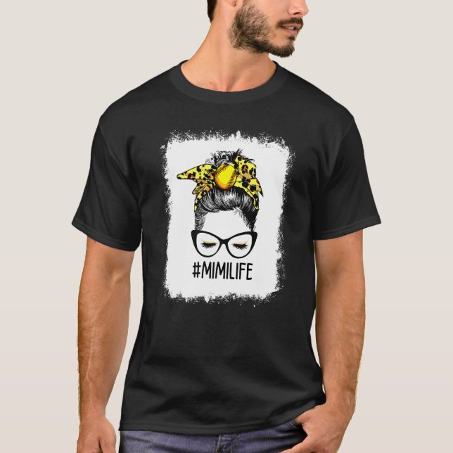 Bleached Softball Mimi Life Leopard Messy Bun Moth T-Shirt (Front)