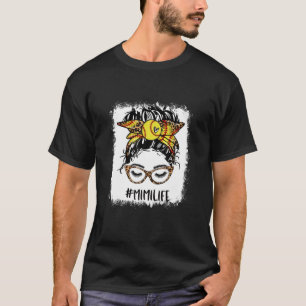 Bleached Softball Mimi Messy Bun Game Day Mothers T-Shirt